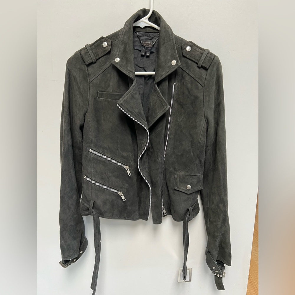 Dark gray suede moto jacket